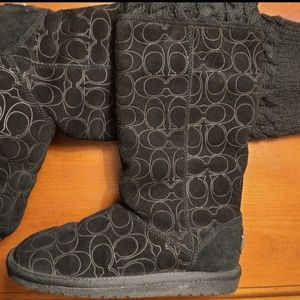 COACH Georgia Black Suede Sweater Cuffed Boots